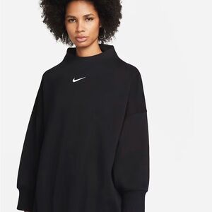 Nike Black Oversized Funnel Neck Sweatshirt with White Swoosh